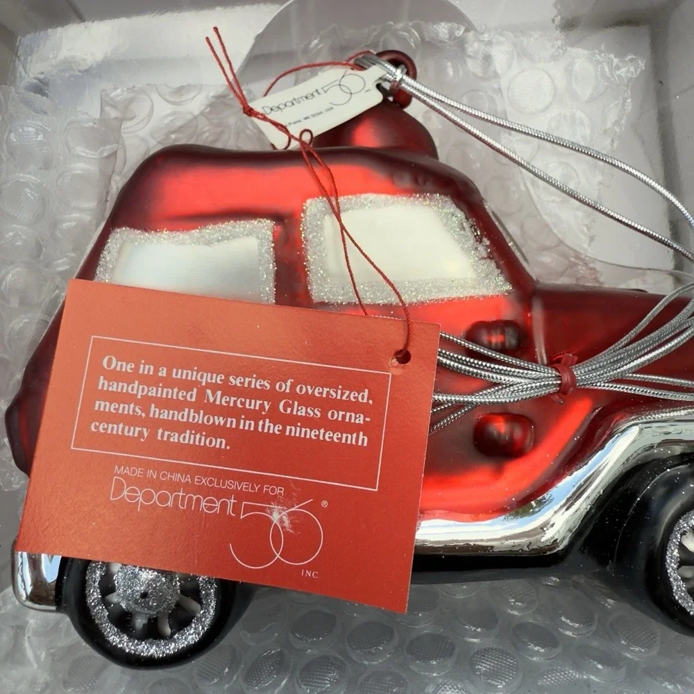 Vtg 90s Dept 56 Mercury Glass Sport Utility Vehicle Ornament Large Shiny Red Car